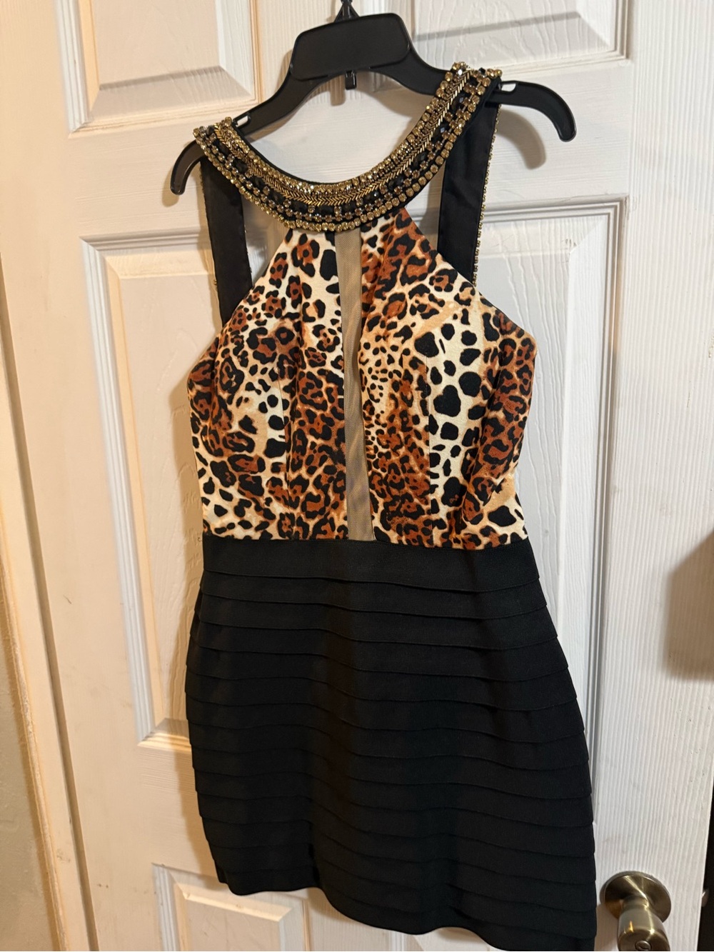 Sherri Hill Leopard Print Cocktail Dress with Embellished Neckline